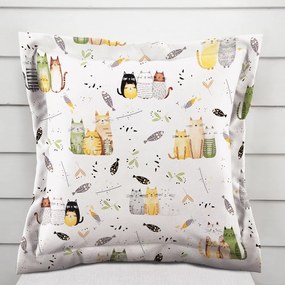 Biante Detská bavlnená obliečka na vankúš s lemom Sandra SA-652 Mačací svet zeleno-žltý na bielom 40 x 60 cm