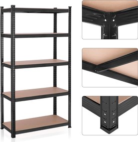 Regál s vysokou nosnosťou, 5-úrovňová polica, max. nosnosť 875 kg, čierny