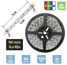 LED pásik FK technics IP20 14,4W 3200K 0,5m RGBW, metrážový sortiment