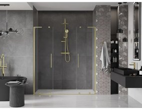 Mexen Velar L Duo, posuvné sprchové dvere do otvoru 170 cm, 8mm číre sklo, zlatá matná, 871-170-003-02-55