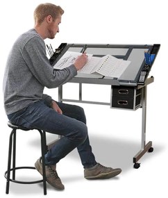 Rysovací stôl so sklopnou sklenenou doskou