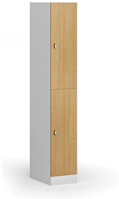 Šatníková skrinka s úložnými boxmi, 2 boxy, 1850 x 300 x 500 mm, otočný zámok, laminované dvere, buk