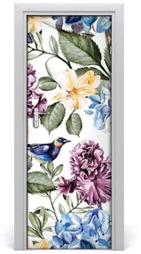 Samolepiace fototapety na dvere kvety a vtáky 85x205 cm