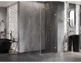 Mexen Lunar-B, pravostranný výklopný sprchový kút 70 x 70 cm, 8mm číre sklo, zlatý kartáčovaný - 832-070-070-55-00-P