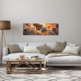 Obraz – Motýľ v zapadajúcom slnku (s hodinami) (90x30 cm)