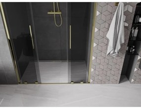 Mexen Velar L Duo, posuvné sprchové dvere do otvoru 150 cm, 8mm šedé sklo, zlatá lesklá, 871-150-003-42-50