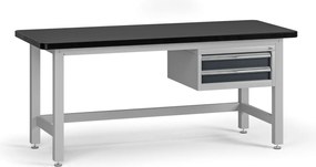 Pracovný stôl do dielne G4 so závesným boxom na náradie, MDF + PVC doska, 2 zásuvky, 1800 x 750 x 800 mm, grafit