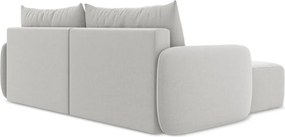 Svetlosivá zamatová rozkladacia/s úložným priestorom rohová pohovka (ľavý roh/s leňoškou) Kalena – Makamii