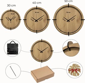 Tiché drevené hodiny s motívom lúčnych tráv pre váš  domov | SENTOP HDF0586-GOLD-OAK