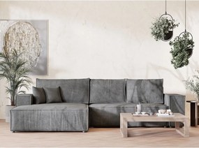 Sivá ženilková rozkladacia/s úložným priestorom rohová pohovka (ľavý roh/s leňoškou) Maze – Maison de Rêve