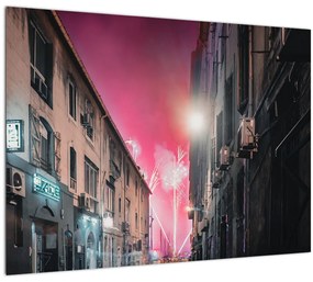 Sklenený obraz ohňostrojov v Marseille (70x50 cm)