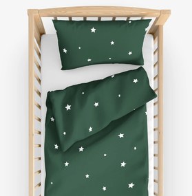Goldea vianočné bavlnené obliečky do detské postieľky - hviezdičky na tmavo zelenej 90 x 130 a 40 x 60 cm