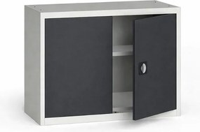 Plechová policová skriňa na náradie KOVONA, 800 x 1200 x 400 mm, 1 polica, sivá/tmavo sivá