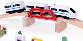 ECOTOYS Drevená vláčiková dráha Farma na batérie, 53 dielov