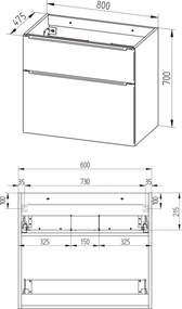 Mereo Mailo, kúpeľňová skrinka s umývadlom z liateho mramoru 81 cm, dub Riviera, elox AL madlo, MER-CN521MA