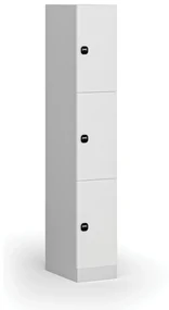 Šatníková skrinka s úložnými boxmi, 3 boxy, 1850 x 300 x 500 mm, zámok s čítačkou RFID kariet, laminované dvere, biela
