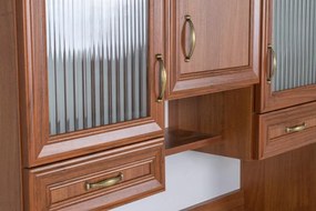 Kredenc Ramiak 120, orech ecco/akácia (sklo hranaté, u13 zlato, deska lancelot)