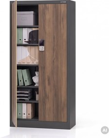 Kovová kancelárska skriňa so zámkom na kód antracitová, orech, 900x1850x400 mm: DANIEL Eco Design