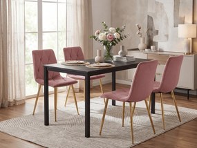 Ružová zamatová jedálenská stolička LIBRA so zlatými nohami