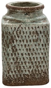 Šedá hranatá váza so vzorom a patinou Nyree - 16*16*27 cm