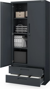 Modulárna kovová multifunkčná skriňa s dvoma zásuvkami antracitová MEGAN 1950 x 900 x 400 mm