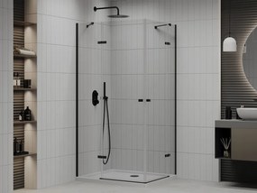 Mexen Roma Duo, sprchový kút 80 (dvere) x 70 (dvere) cm, 6mm číre sklo, čierny profil + slim sprchová vanička 5cm biela + čierny sifón, 854-080-070-70-02-4010B