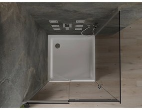 Mexen Omega, sprchový kút s posuvnými dverami 100 (dvere) x 100 (stena) cm, 8mm šedé sklo, chrómový profil + slim sprchová vanička biela + chrómový sifón, 825-100-100-01-40-4010