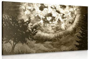 Obraz žiarivý mesiac na nočnej oblohe v sépiovom prevedení Varianta: 60x40