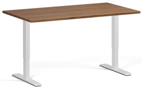 Výškovo nastaviteľný stôl, 140x80 cm, 1 motor, biela podnož, orech