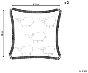 Sada 2 vankúšov so vzorom a strapcami 45 x 45 cm béžová BANNU Beliani