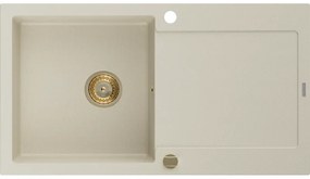 Mexen Leo, drez granitový 900x500x190 mm, 1-komorový, béžová so zlatým sifónom, 6501901010-69-G