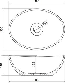 Mexen Elza, keramické umývadlo na dosku 405 x 330 mm, čierna matná-strieborná, 21014024