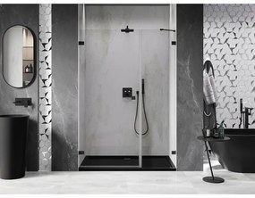 Mexen Lunar-B, ľavé otočné sprchové dvere 140 cm, číre sklo, čierny profil, 832S-140-050-70-00-L