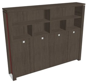 Vysoká šatníková skriňa Verno+ S 260 x 46 x 210 cm, s regálom, dub antracit / červená