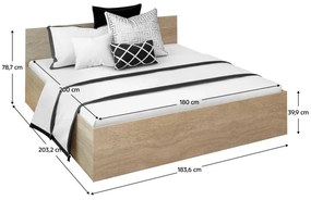 Tempo Kondela Posteľ s kovovým roštom a úložným priestorom, 180x200, dub sonoma, DOLI