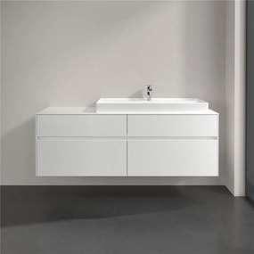 VILLEROY &amp; BOCH Collaro závesná skrinka pod umývadlo na dosku (umývadlo vpravo), 4 zásuvky, s LED osvetlením, 1600 x 500 x 548 mm, White Matt, C030B0MS