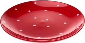 Plytký tanier 26,5 cm, červený s bodkami%