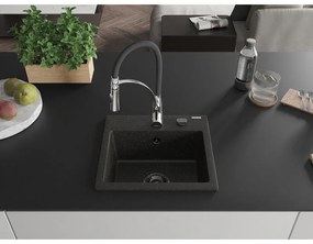 Mexen Milo, 1-komorový granitový drez 435x410x171 mm a drezová batéria Aster, čierna-zlatá metalíza, 6505-75-73450-07-B