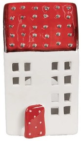 Bielo-červený svietnik porcelánový domček - 8*8*15 cm