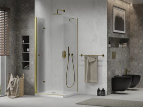 Mexen Lima sprchovací kút 90 (dvere) x 90 (stena) cm, 6mm číre sklo, zlatý profil + SLIM sprchová vanička biela 5cm, 856-090-090-50-00-4010