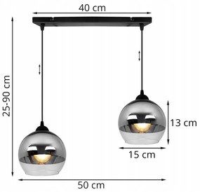 Závesné svietidlo Bergen, 2x chrómové/transparentné sklenené tienidlo (fi 15cm)