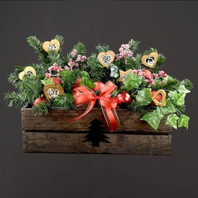 AMADEA Drevený vianočný kvetináč so stromčekom tmavý, vo vnútri s čiernou fóliou, 52x21,5x17cm, český výrobok
