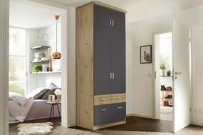 Šatníková skriňa Bremen, 91 cm, dub artisan/tmavo šedá