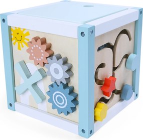 ECOTOYS Drevená edukačná kocka ECOTOYS, vzdelávacia hračka s tvarmi, labyrintom a zrkadlom