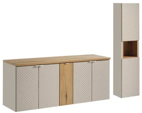 Koupelnová sestava Viva Cashmere s deskou a skříňkami 140 cm kašmír/dub coast evoke