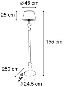 Inteligentná stojaca lampa čierna s tienidlom čiernym so zlatom 45 cm vrátane Wifi A60 - Classico