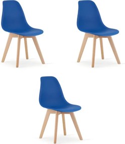 Set troch jedálenských stoličiek KITO modré / naturálne nohy (3 ks)