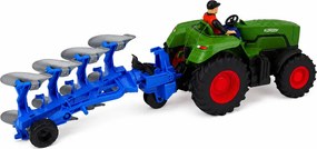 LEAN Toys Traktor s pluhom a poľnohospodárom, diaľkovo ovládaný RC, so svetlami, zelený, mierka 1:24