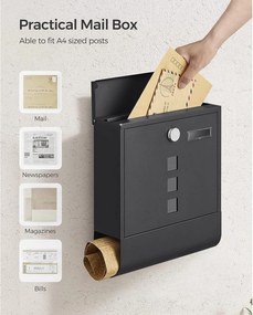 Moderná poštová schránka s držiakom na noviny, čierna