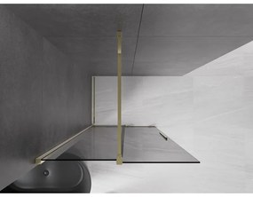 Mexen Velar, sprchová zástena s posuvnými dverami Walk-in 100 x 200 cm, 8mm šedé sklo, zlatá lesklá, 871-100-000-43-50